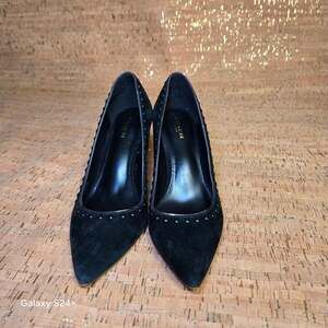 Coach Smith Rivets Suede Pointed Toe Pumps Black Size 8M